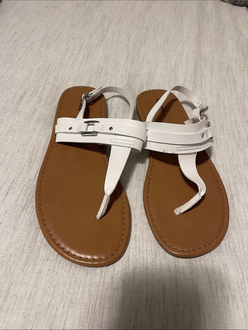Sonoma White Leather T-Strap Sandals
